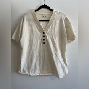 Madewell Cream Short-Sleeve Henley Tee with Button Placket